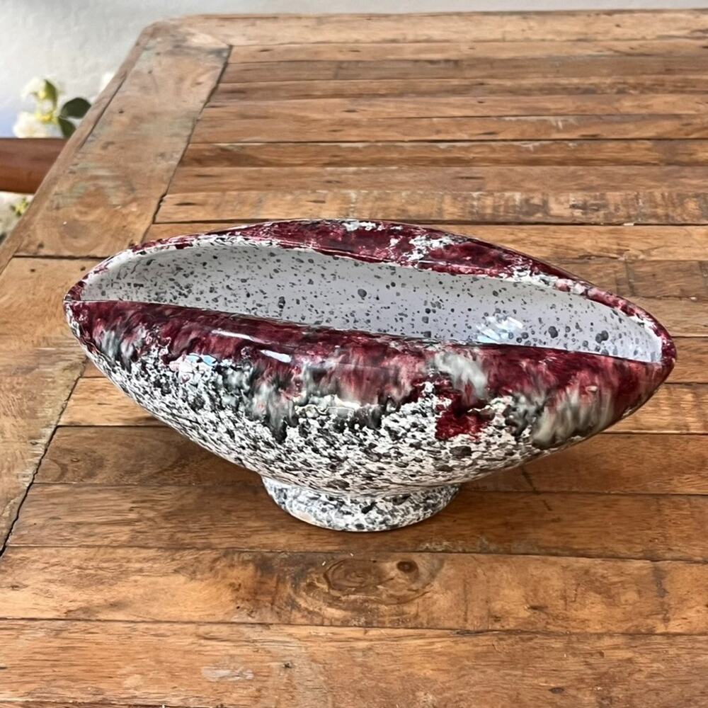 Studio Art Pottery Trinket Dish 10.5" Folded Abstract Design Artist Signed